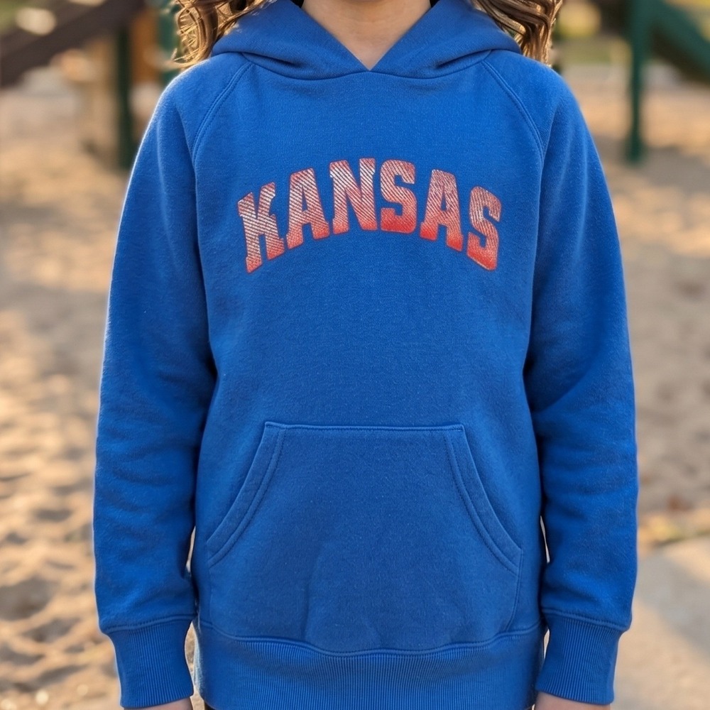 JanSport Kansas Jayhawks Kids Blue Hoodie Pullover Graphic Sweatshirt S